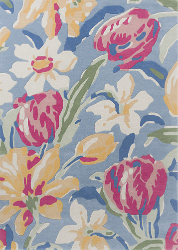 Tulips Blue Hand-Tufted Rug