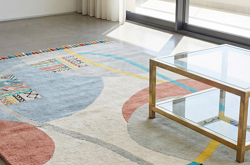 Playful Orbits Blue Handwoven Rug