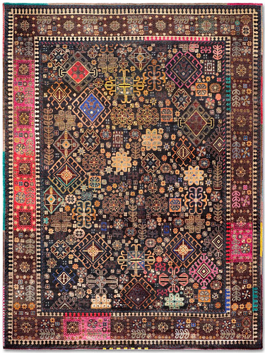 Original Natural Black Hand-Knotted Wool Rug