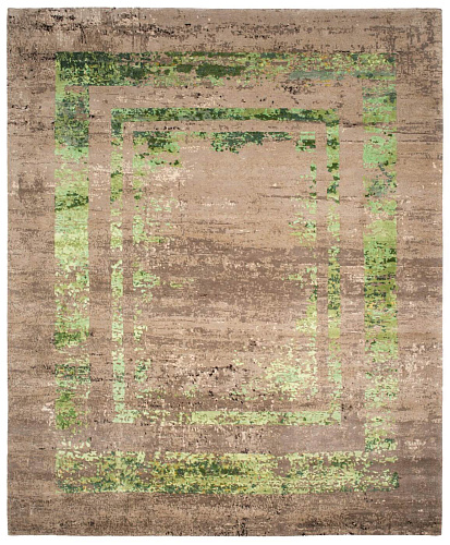 Artwork Hand-woven Wool & Silk Green Luxury Rug