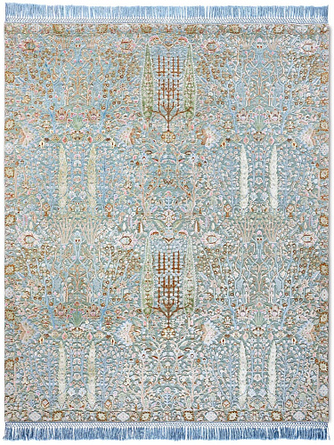 Pine Garden Blue Hand-Knotted Wool / Silk Rug