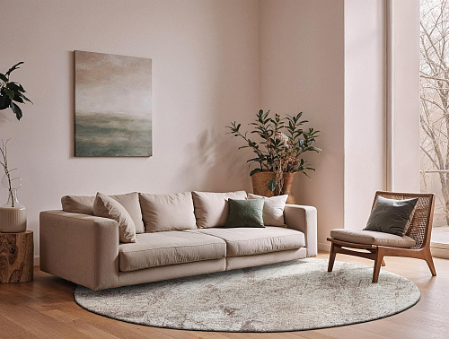 Beige Minimalist Round Rug
