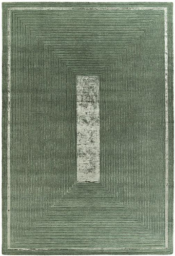 Handwoven Green Border Wool / Viscose Rug