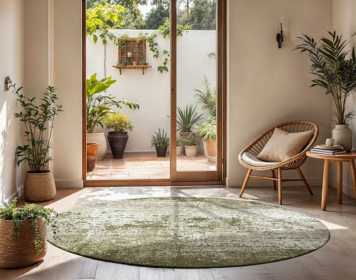 Abstract Green Planet-Inspired Round Rug