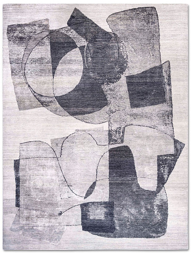 Black & White Hand-Knotted Silk / Wool Rug