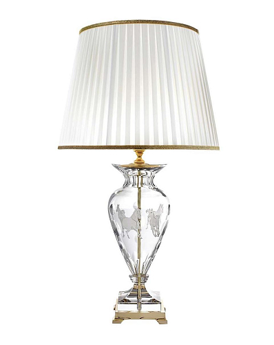 Polished Gold Engraved Horse Crystal Table Lamp