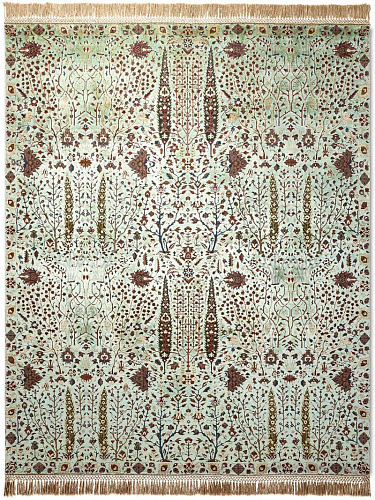 Pine Garden Green Hand-Knotted Wool / Silk Rug