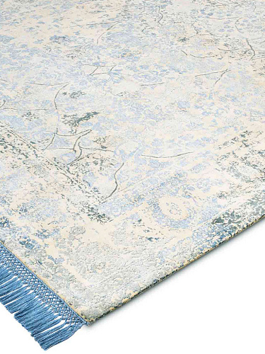 Light Blue Hand-Knotted Wool / Silk Rug