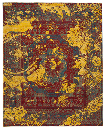 Multicolored Yellow Hand-woven Wool / Silk Luxury Rug