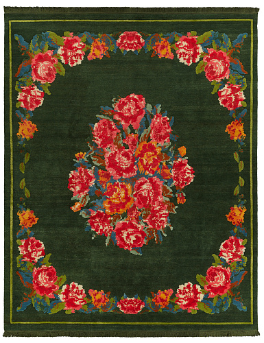 Traditional Hand-woven Green / Red Luxury Rug