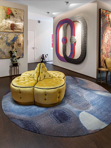 Round Blue Grey Luxury Handwoven Rug