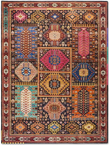 Original Natural Black Hand-Knotted Wool Rug