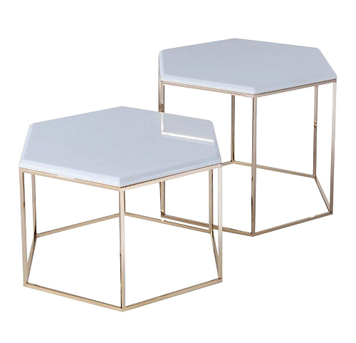 Set of 2 White and Gold Artisan Side Tables