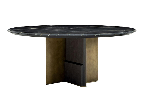 Kalos Round Black Marble Top Artisan Dining Table