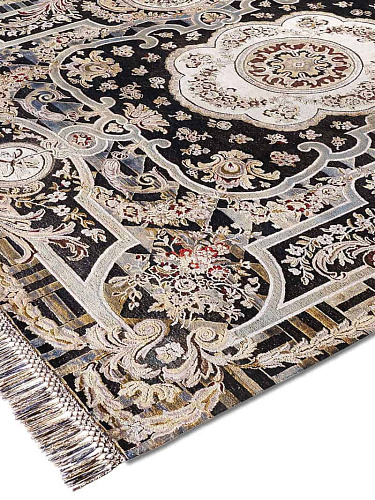 Aubusson Black Hand-Woven Exquisite Rug