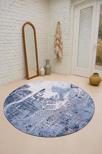 Modern Blue Round Rug