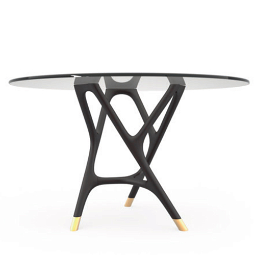 Joyce Round Gray Glass Top Artisan Dining Table