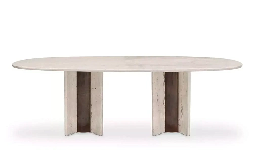 Parisian Travertine Marble Oval Table