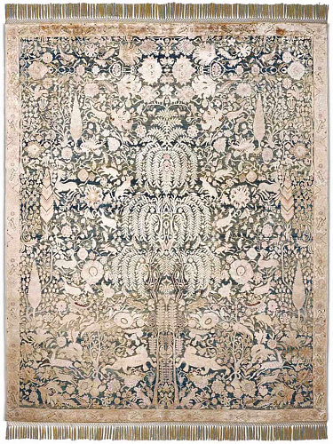 Gold / Blue Luxury Silk / Wool Rug