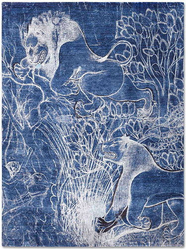 Two Lions Navy Hand-Woven Exquisite Rug