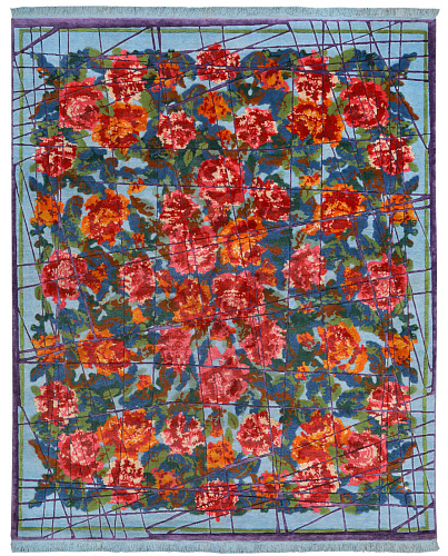Traditional Hand-woven Blue / Red Luxury Rug
