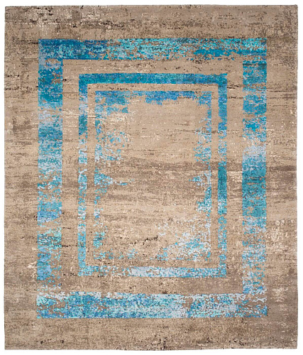 Artwork Hand-woven Wool & Silk Blue Luxury Rug