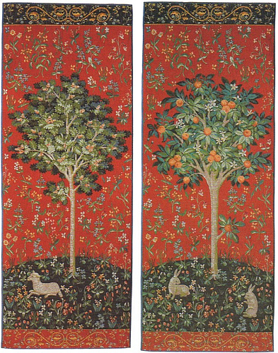 Set of 2 French Tapestries: Tree Design