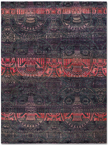 Original Natural Black Hand-Knotted Wool / Silk Rug