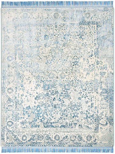 Light Blue Hand-Knotted Wool / Silk Rug