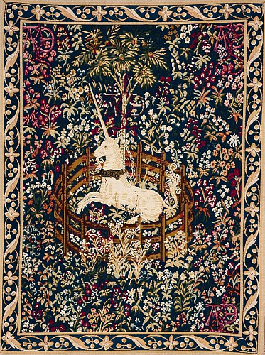 Captive Blue Unicorn Tapestry with Border