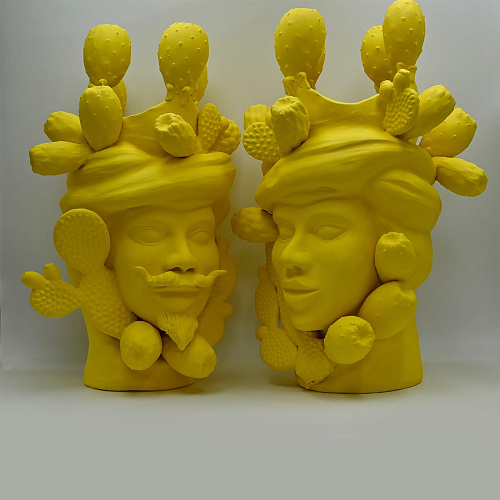 Unique Yellow Moor's Head Handcrafted Sculpture