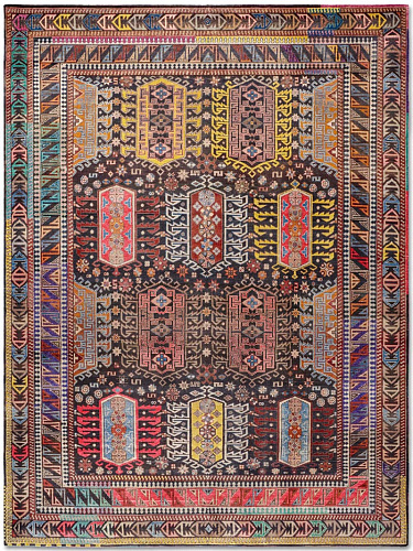 Original Natural Black Hand-Knotted Wool Rug