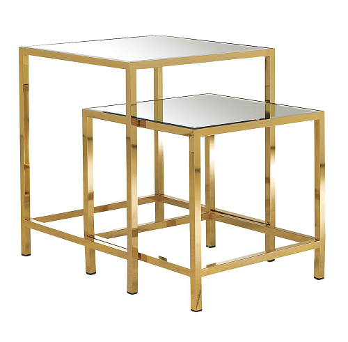 Set of 2 Gold Mirror Top Artisan Coffee Tables