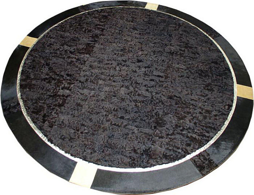 Round Black & Gold Fur Rug