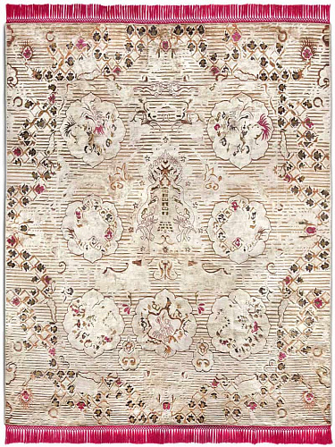 Dragon Pink / Beige Silk / Wool Rug