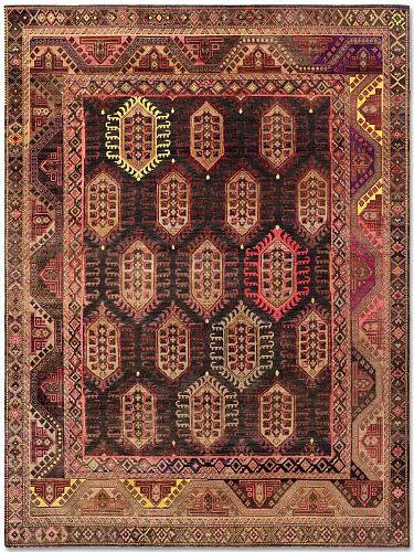 Original Natural Black Hand-Knotted Wool Rug