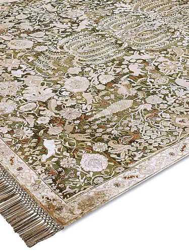 Gold / Green Luxury Silk / Wool Rug
