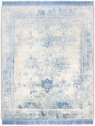 Light Blue Hand-Knotted Wool / Silk Rug