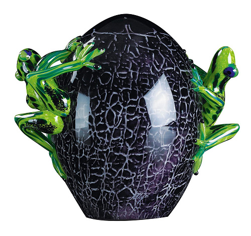 Crackled Glass Egg with Frogs