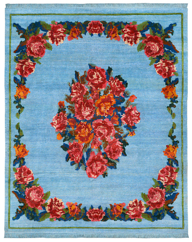 Traditional Hand-woven Blue / Red Luxury Rug
