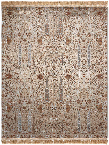 Pine Garden Grey / Green Hand-Knotted Wool / Silk Rug